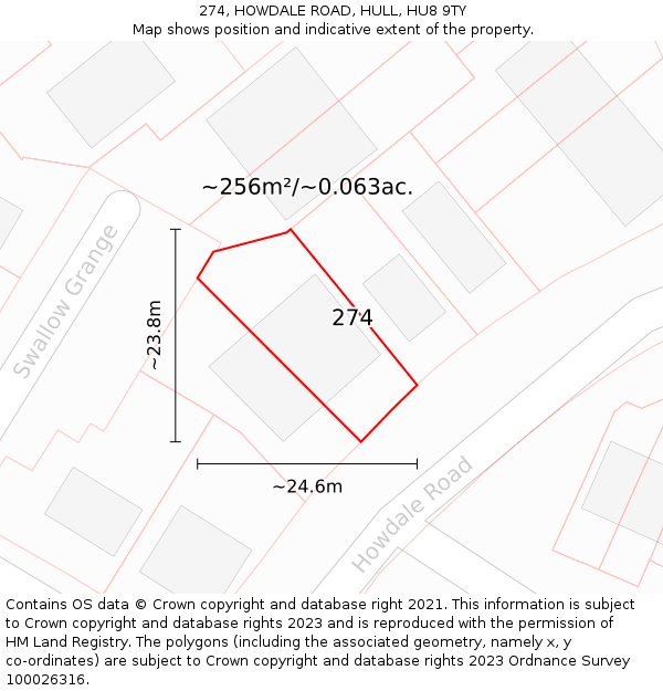274, HOWDALE ROAD, HULL, HU8 9TY: Plot and title map