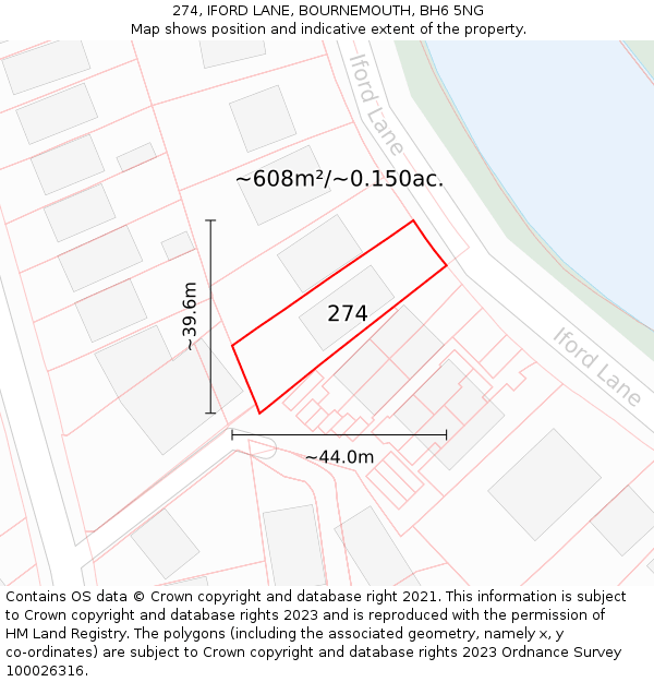 274, IFORD LANE, BOURNEMOUTH, BH6 5NG: Plot and title map