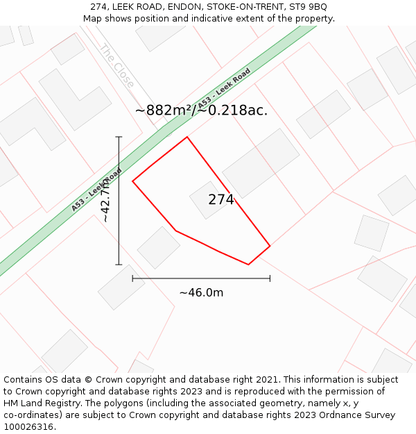 274, LEEK ROAD, ENDON, STOKE-ON-TRENT, ST9 9BQ: Plot and title map