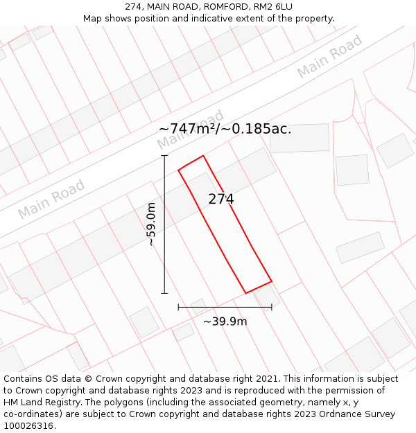 274, MAIN ROAD, ROMFORD, RM2 6LU: Plot and title map