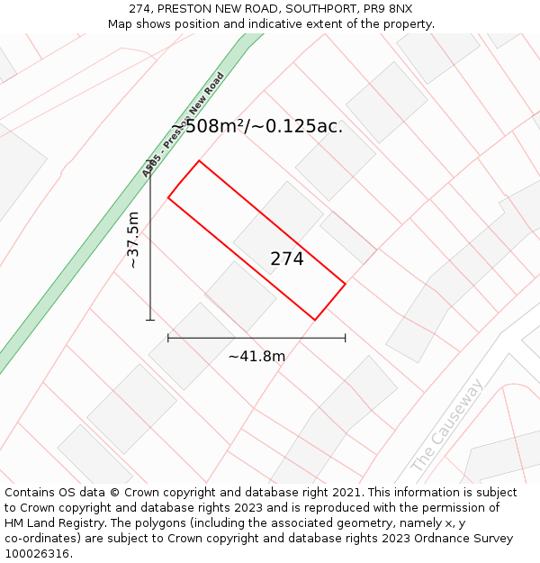 274, PRESTON NEW ROAD, SOUTHPORT, PR9 8NX: Plot and title map