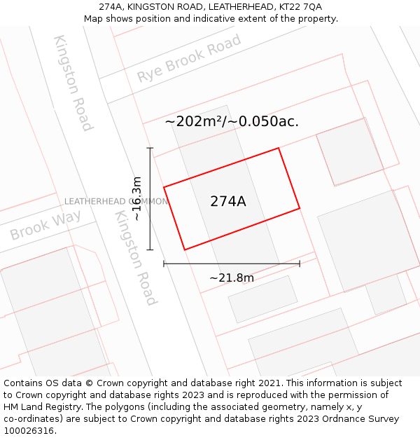274A, KINGSTON ROAD, LEATHERHEAD, KT22 7QA: Plot and title map