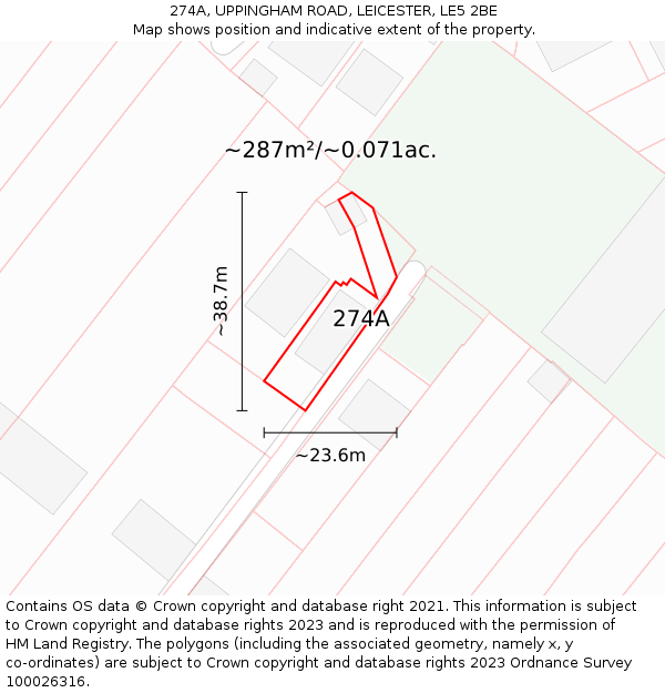 274A, UPPINGHAM ROAD, LEICESTER, LE5 2BE: Plot and title map