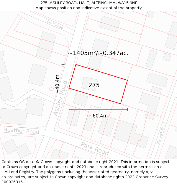 275, ASHLEY ROAD, HALE, ALTRINCHAM, WA15 9NF: Plot and title map