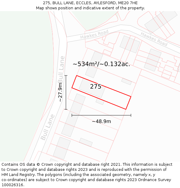 275, BULL LANE, ECCLES, AYLESFORD, ME20 7HE: Plot and title map