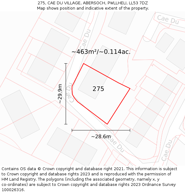275, CAE DU VILLAGE, ABERSOCH, PWLLHELI, LL53 7DZ: Plot and title map