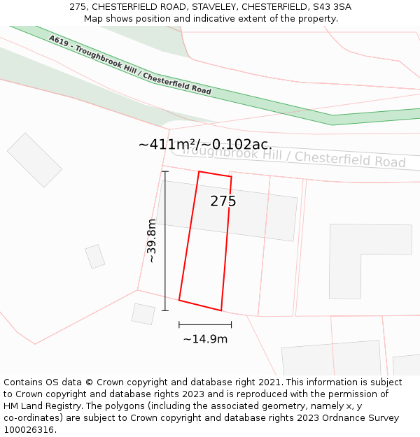 275, CHESTERFIELD ROAD, STAVELEY, CHESTERFIELD, S43 3SA: Plot and title map