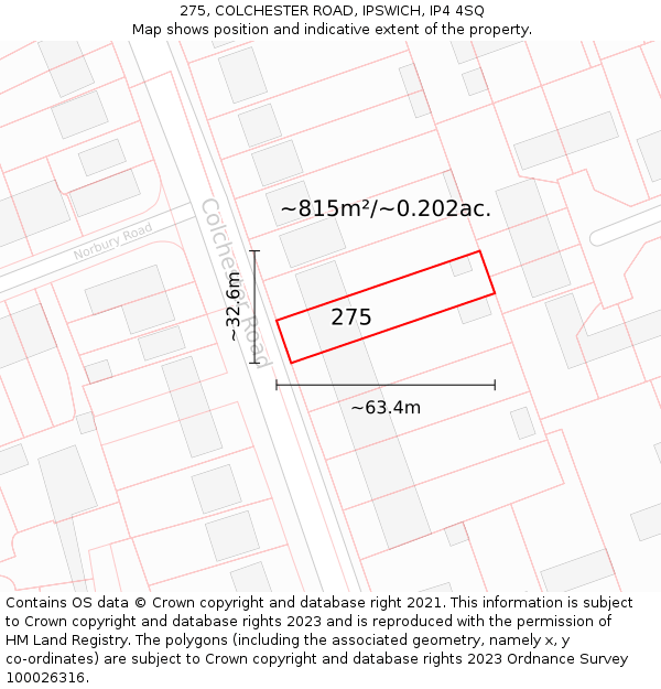 275, COLCHESTER ROAD, IPSWICH, IP4 4SQ: Plot and title map