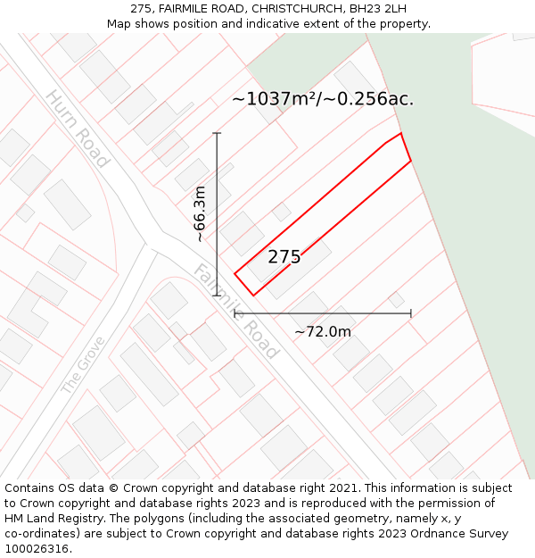 275, FAIRMILE ROAD, CHRISTCHURCH, BH23 2LH: Plot and title map