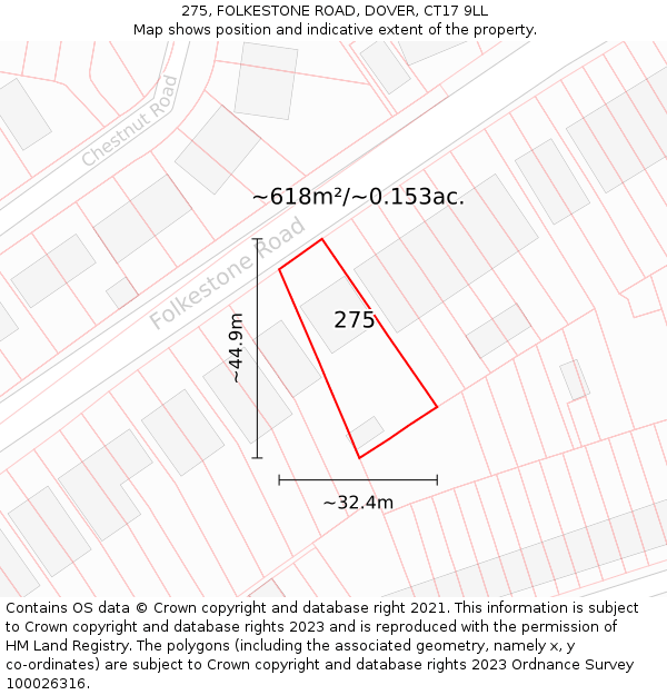 275, FOLKESTONE ROAD, DOVER, CT17 9LL: Plot and title map