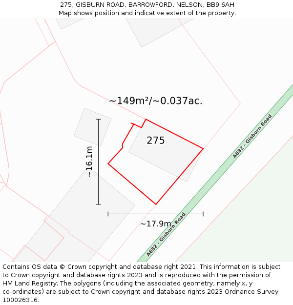 275, GISBURN ROAD, BARROWFORD, NELSON, BB9 6AH: Plot and title map