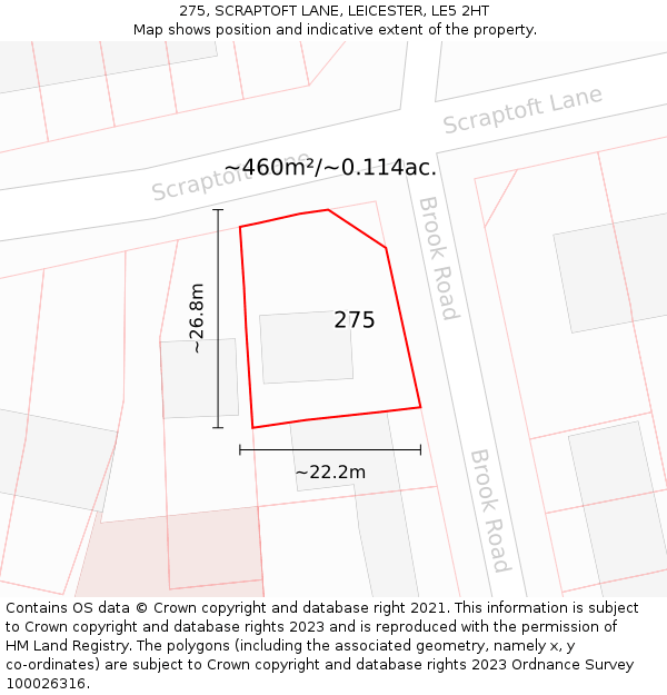 275, SCRAPTOFT LANE, LEICESTER, LE5 2HT: Plot and title map