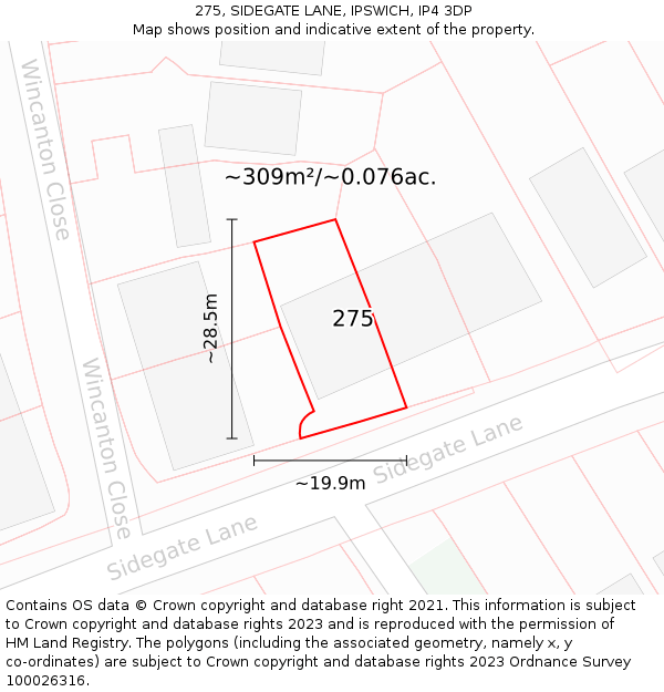 275, SIDEGATE LANE, IPSWICH, IP4 3DP: Plot and title map
