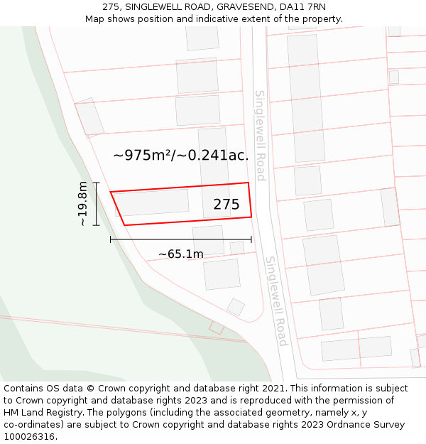275, SINGLEWELL ROAD, GRAVESEND, DA11 7RN: Plot and title map
