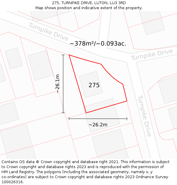 275, TURNPIKE DRIVE, LUTON, LU3 3RD: Plot and title map