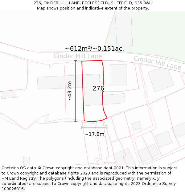 276, CINDER HILL LANE, ECCLESFIELD, SHEFFIELD, S35 9WH: Plot and title map