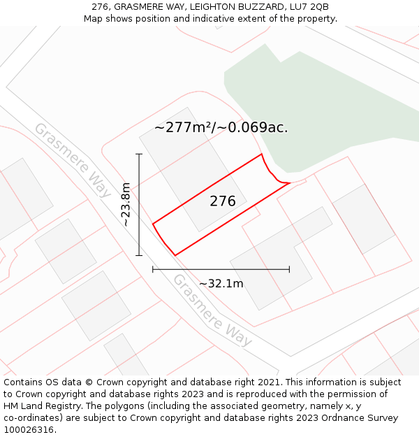 276, GRASMERE WAY, LEIGHTON BUZZARD, LU7 2QB: Plot and title map
