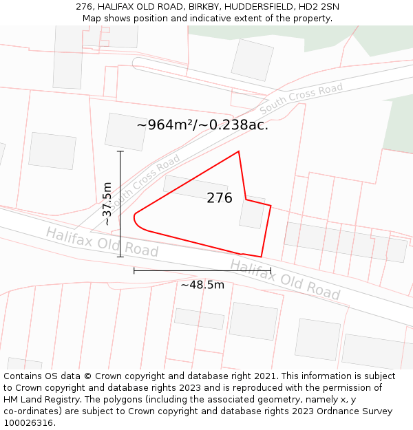 276, HALIFAX OLD ROAD, BIRKBY, HUDDERSFIELD, HD2 2SN: Plot and title map
