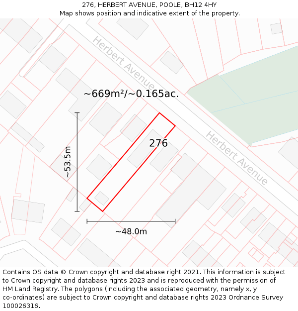 276, HERBERT AVENUE, POOLE, BH12 4HY: Plot and title map