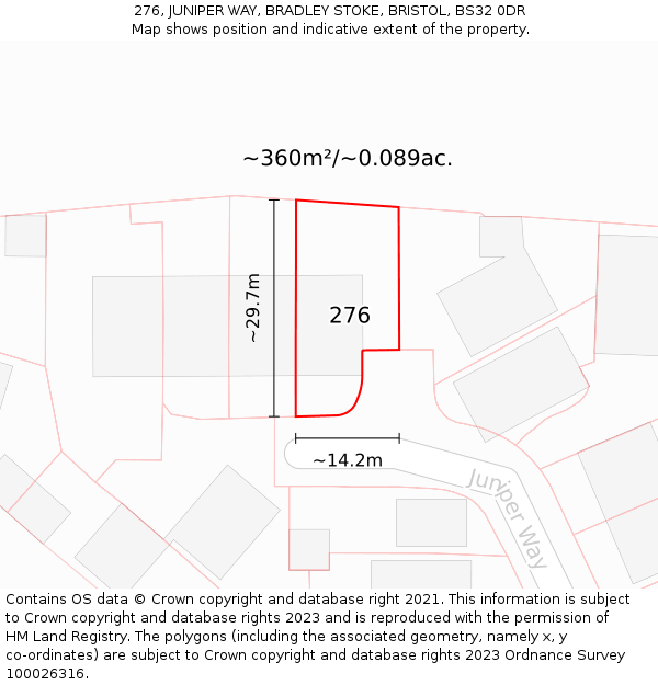 276, JUNIPER WAY, BRADLEY STOKE, BRISTOL, BS32 0DR: Plot and title map