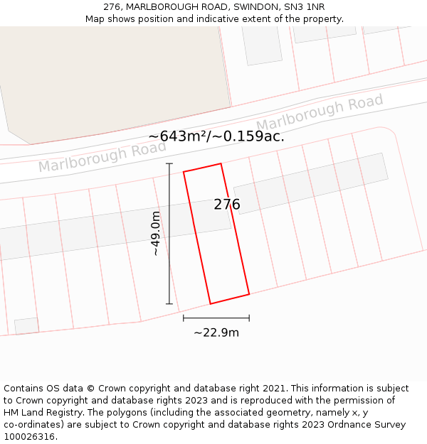 276, MARLBOROUGH ROAD, SWINDON, SN3 1NR: Plot and title map