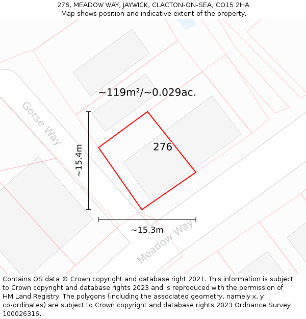 276, MEADOW WAY, JAYWICK, CLACTON-ON-SEA, CO15 2HA: Plot and title map