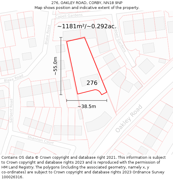 276, OAKLEY ROAD, CORBY, NN18 9NP: Plot and title map