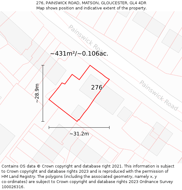 276, PAINSWICK ROAD, MATSON, GLOUCESTER, GL4 4DR: Plot and title map