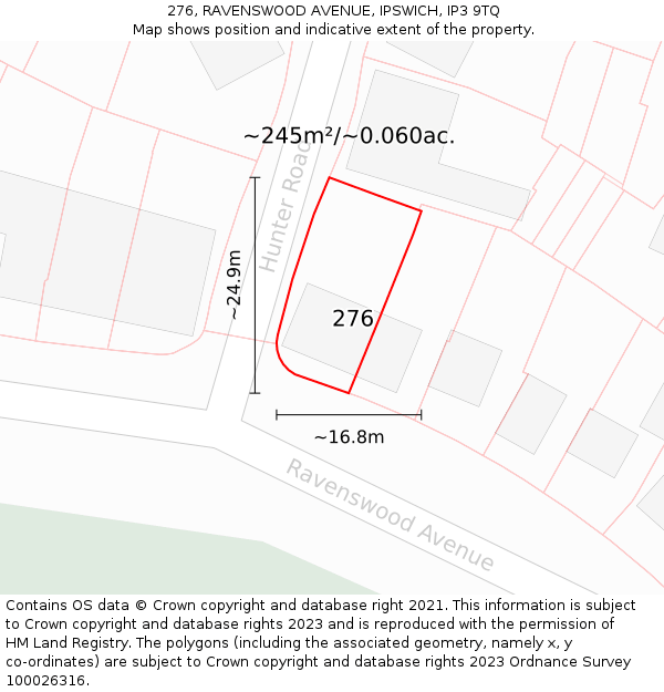 276, RAVENSWOOD AVENUE, IPSWICH, IP3 9TQ: Plot and title map