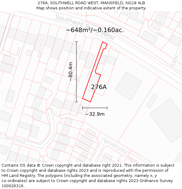 276A, SOUTHWELL ROAD WEST, MANSFIELD, NG18 4LB: Plot and title map