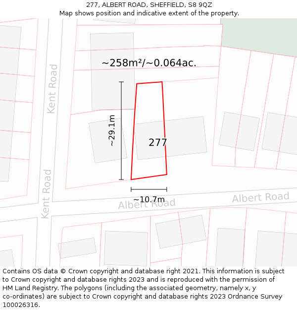 277, ALBERT ROAD, SHEFFIELD, S8 9QZ: Plot and title map