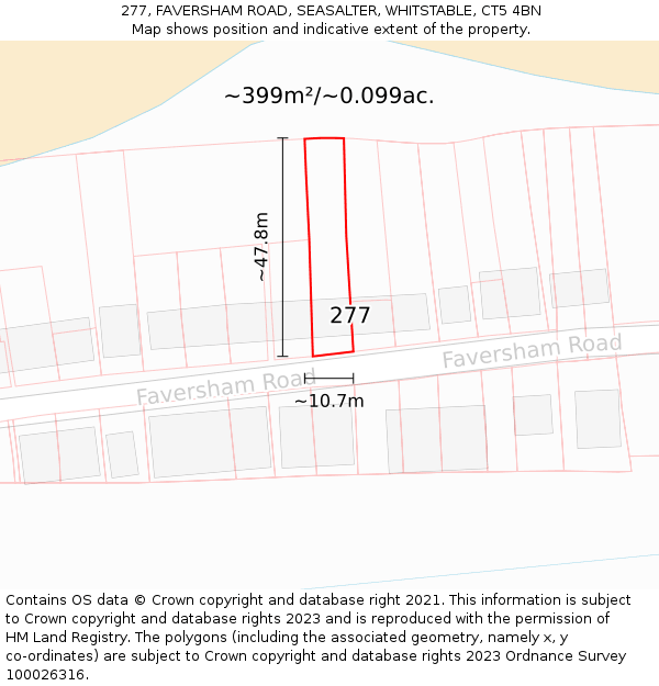 277, FAVERSHAM ROAD, SEASALTER, WHITSTABLE, CT5 4BN: Plot and title map