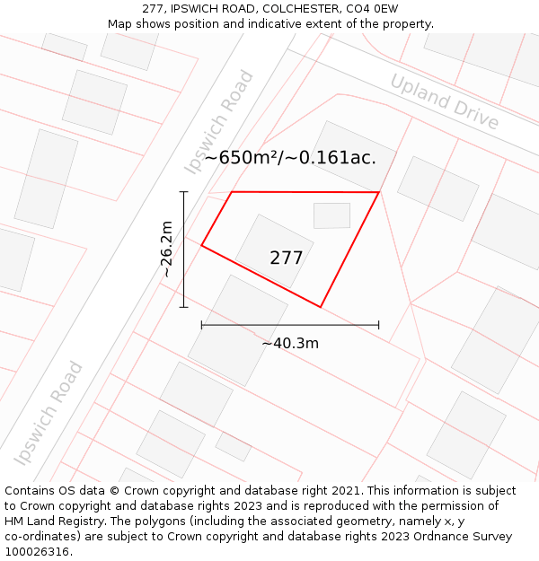 277, IPSWICH ROAD, COLCHESTER, CO4 0EW: Plot and title map