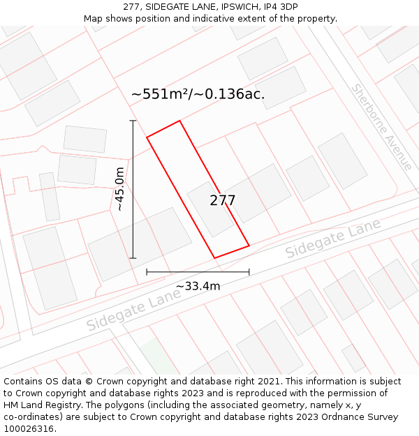 277, SIDEGATE LANE, IPSWICH, IP4 3DP: Plot and title map