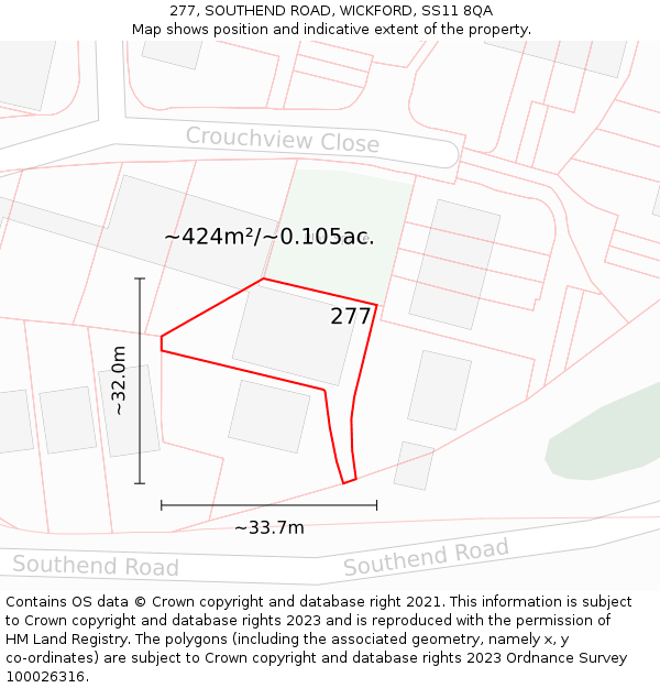 277, SOUTHEND ROAD, WICKFORD, SS11 8QA: Plot and title map