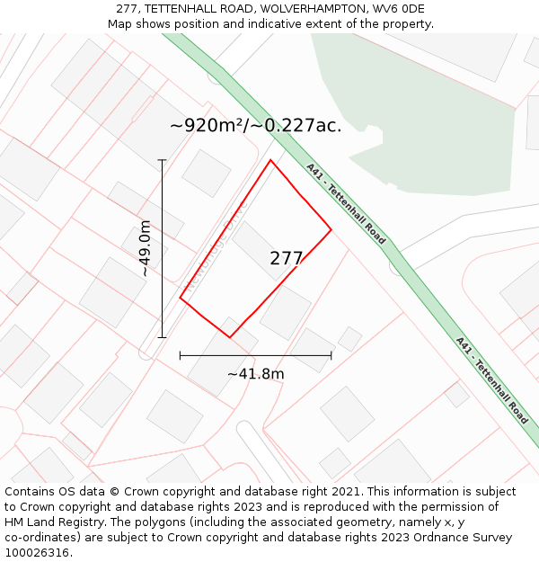 277, TETTENHALL ROAD, WOLVERHAMPTON, WV6 0DE: Plot and title map