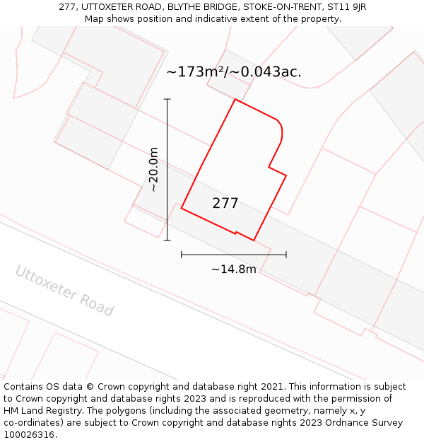 277, UTTOXETER ROAD, BLYTHE BRIDGE, STOKE-ON-TRENT, ST11 9JR: Plot and title map