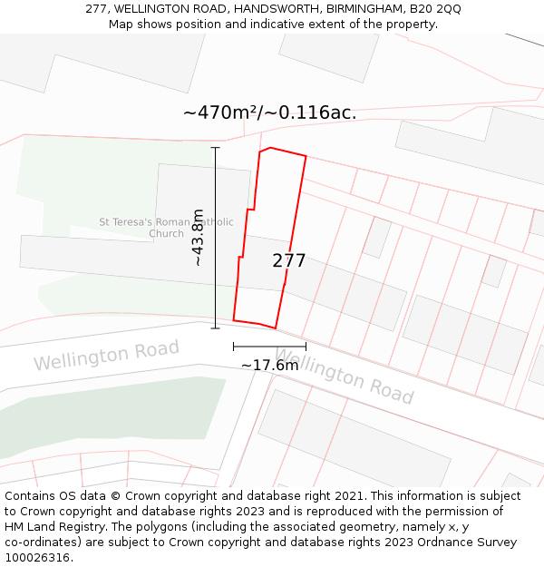 277, WELLINGTON ROAD, HANDSWORTH, BIRMINGHAM, B20 2QQ: Plot and title map