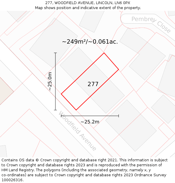 277, WOODFIELD AVENUE, LINCOLN, LN6 0PX: Plot and title map