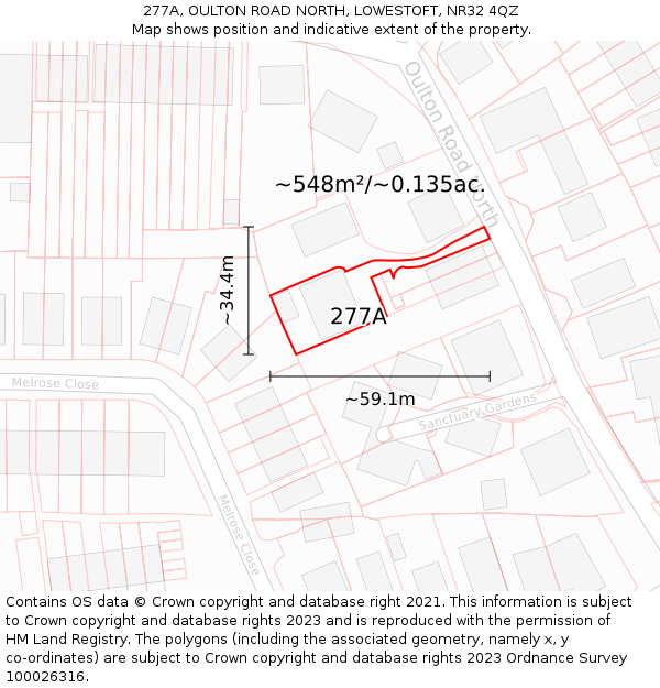 277A, OULTON ROAD NORTH, LOWESTOFT, NR32 4QZ: Plot and title map