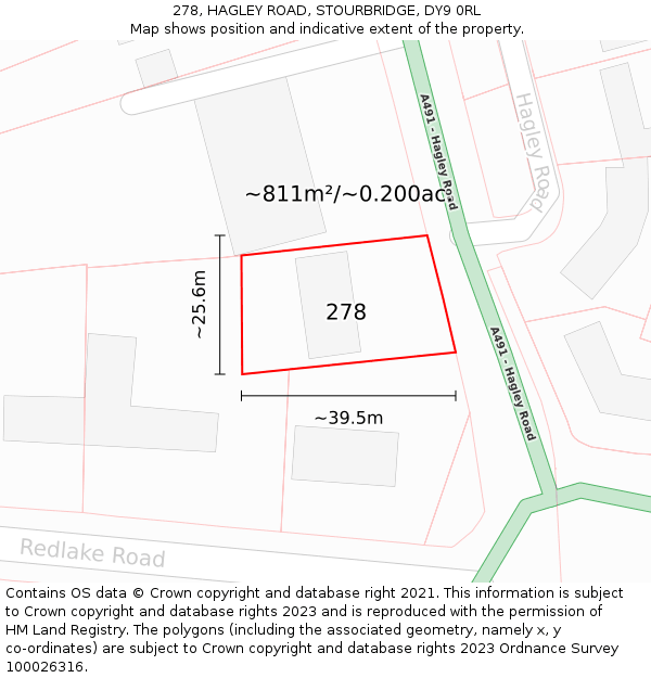 278, HAGLEY ROAD, STOURBRIDGE, DY9 0RL: Plot and title map