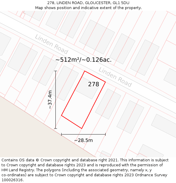 278, LINDEN ROAD, GLOUCESTER, GL1 5DU: Plot and title map