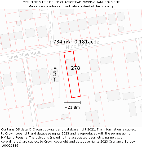 278, NINE MILE RIDE, FINCHAMPSTEAD, WOKINGHAM, RG40 3NT: Plot and title map
