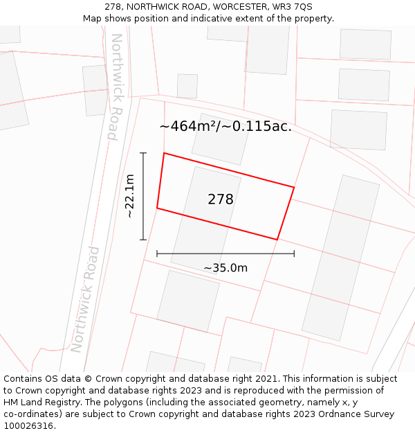 278, NORTHWICK ROAD, WORCESTER, WR3 7QS: Plot and title map