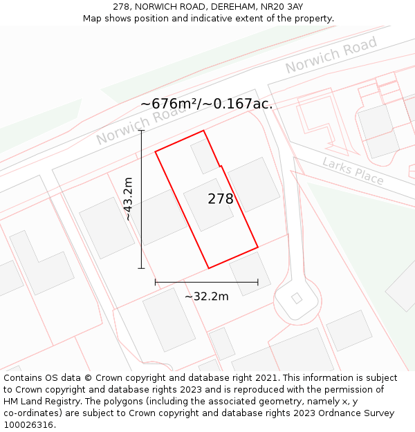 278, NORWICH ROAD, DEREHAM, NR20 3AY: Plot and title map
