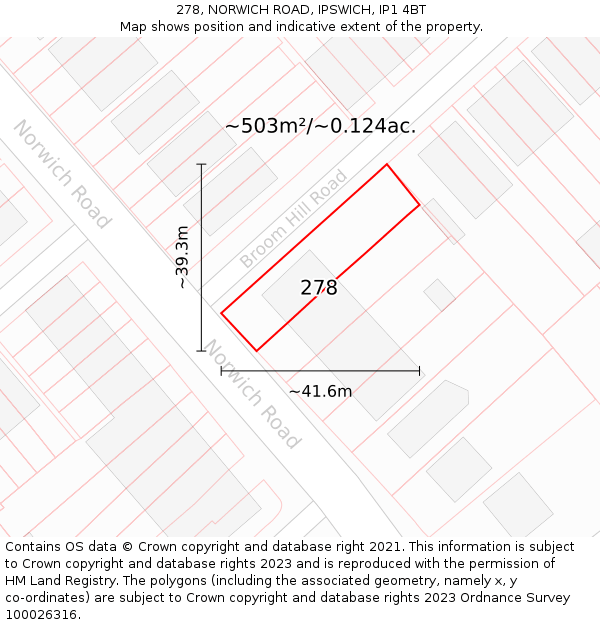 278, NORWICH ROAD, IPSWICH, IP1 4BT: Plot and title map