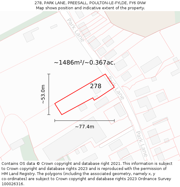 278, PARK LANE, PREESALL, POULTON-LE-FYLDE, FY6 0NW: Plot and title map