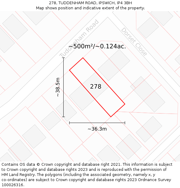 278, TUDDENHAM ROAD, IPSWICH, IP4 3BH: Plot and title map