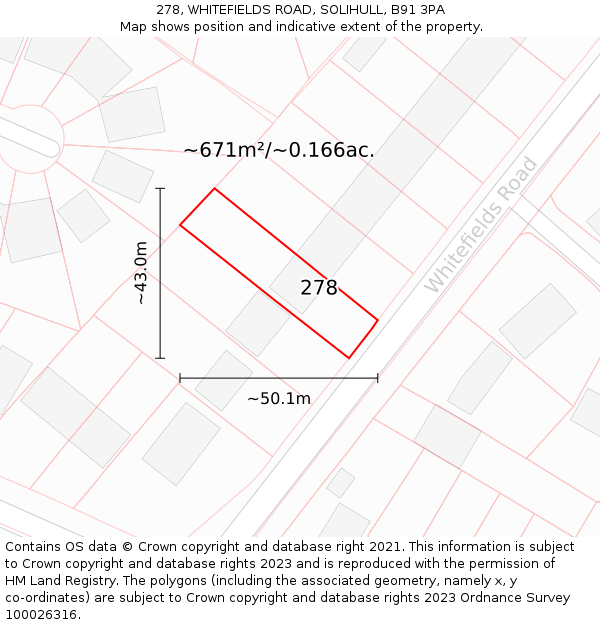 278, WHITEFIELDS ROAD, SOLIHULL, B91 3PA: Plot and title map