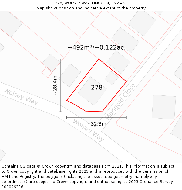 278, WOLSEY WAY, LINCOLN, LN2 4ST: Plot and title map
